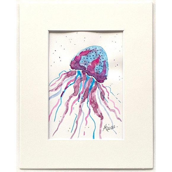 Pink Jelly - Original Wall Art Watercolor Painting Matted Frame Ready 8”x10” - Picture 2 of 6
